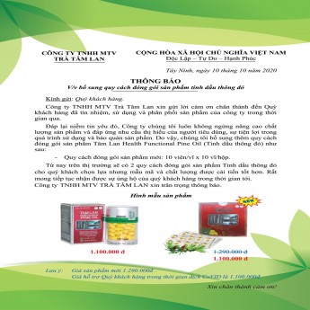 THÔNG BÁO -  VỀ VIỆC BỔ SUNG QUY CÁCH ĐÓNG GÓI SẢN PHẨM TINH DẦU THÔNG ĐỎ