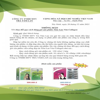 Thông Báo Thay Đổi Quy Cách Đóng Gói Sản Phẩm Tâm Lan Vita Collagen