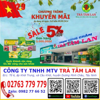 Chương trình KHUYẾN MÃI - Mừng Đại Lễ Quốc Khánh 2/9  ( Đơn hàng từ 3.000.000 đồng => GIẢM NGAY 5% trên đơn hàng)